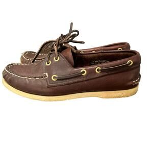 Vtg Levi’s Brown Leather Deck Loafer Slip On Preppy Old Money Boat Shoe Mens 8